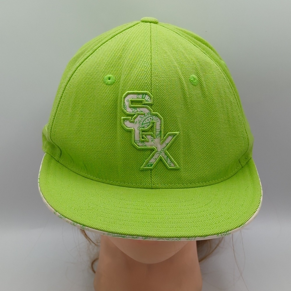 Mitchell & Ness Chicago White Sox Hat 7 1/4 Neon Green Paisley Brim Fitted Cap